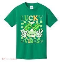 Retro St Patricks Day Lucky Vibes Peace Smiley Emoji Kids T-Shirt thumb 0