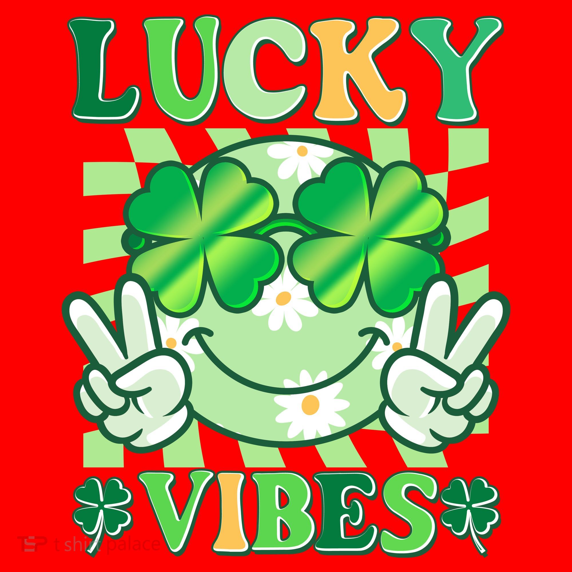 Retro St Patricks Day Lucky Vibes Peace Smiley Emoji Santa Hat