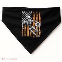 Retro Skeleton Playing Soccer USA Flag Halloween USA-Made Doggie Bandana thumb 0