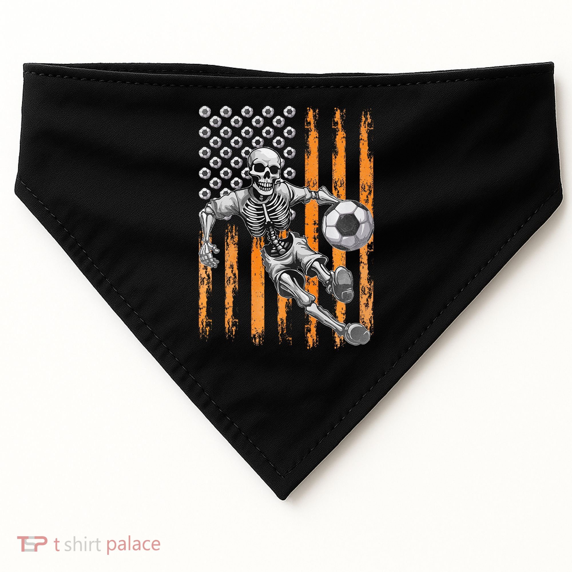 Retro Skeleton Playing Soccer USA Flag Halloween USA-Made Doggie Bandana