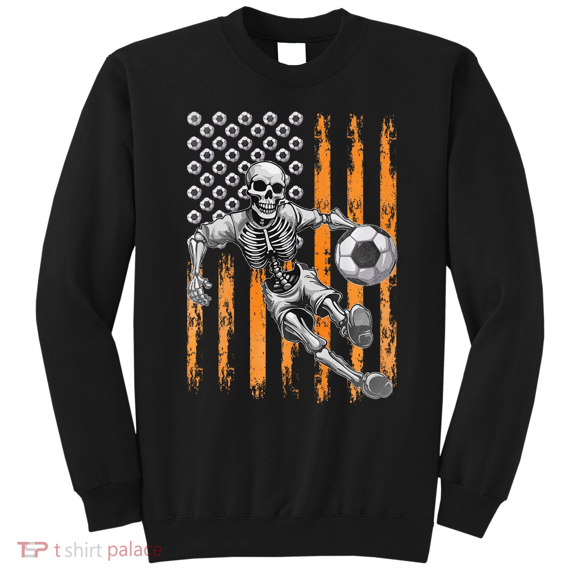 Retro Skeleton Playing Soccer USA Flag Halloween Sweatshirt