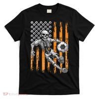 Retro Skeleton Playing Soccer USA Flag Halloween T-Shirt thumb 0