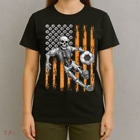 Retro Skeleton Playing Soccer USA Flag Halloween T-Shirt thumb 4