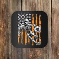 Retro Skeleton Playing Soccer USA Flag Halloween Coaster thumb 0