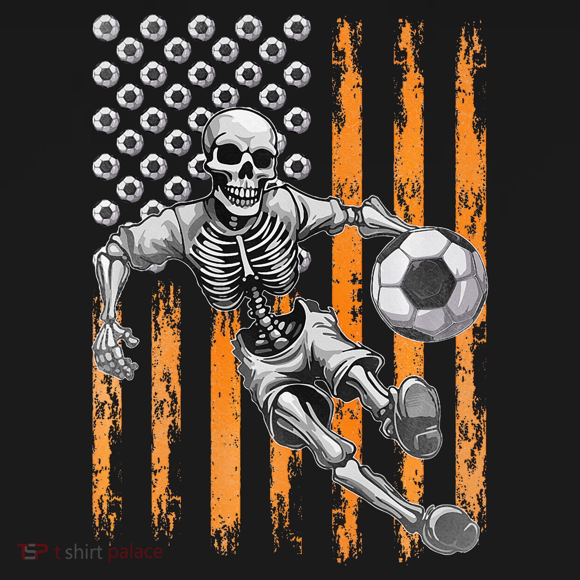 Retro Skeleton Playing Soccer USA Flag Halloween Women's Hoodie