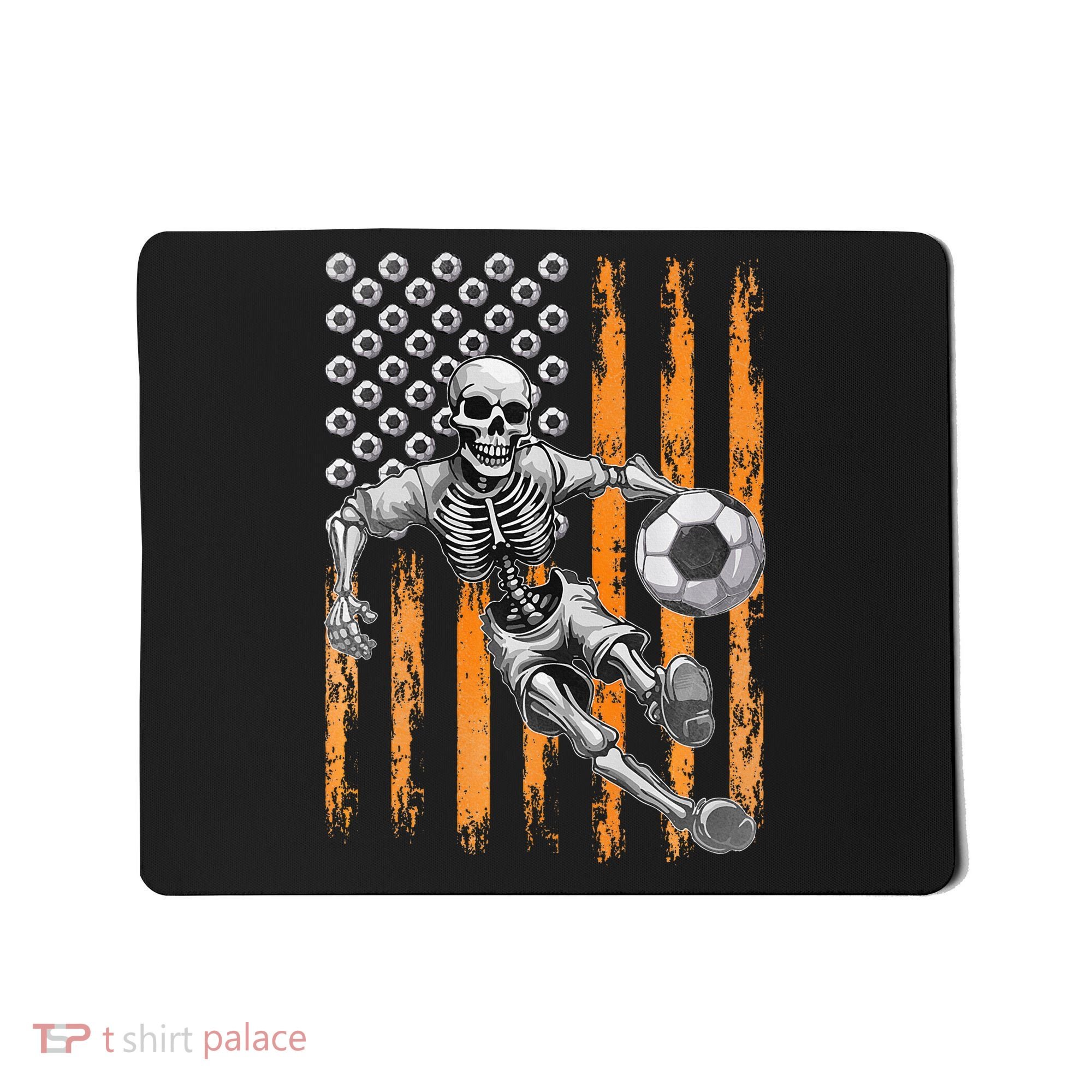 Retro Skeleton Playing Soccer USA Flag Halloween Mousepad