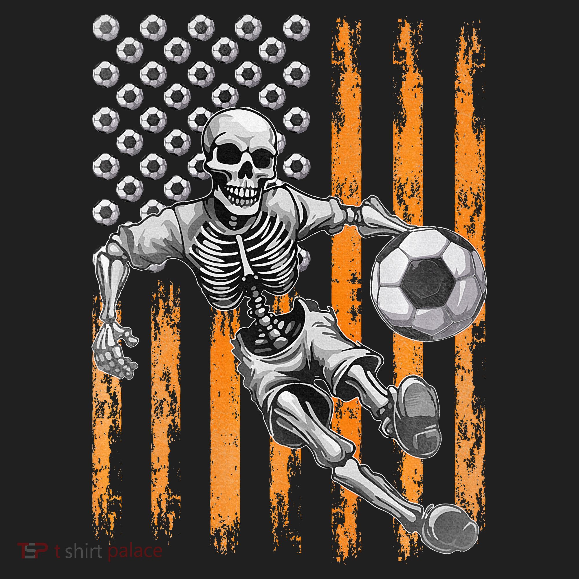 Retro Skeleton Playing Soccer USA Flag Halloween Hat