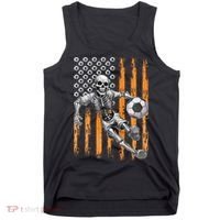 Retro Skeleton Playing Soccer USA Flag Halloween Tank Top thumb 0