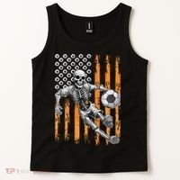 Retro Skeleton Playing Soccer USA Flag Halloween Tank Top thumb 2