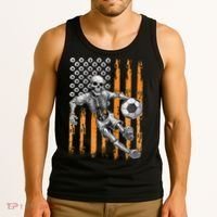Retro Skeleton Playing Soccer USA Flag Halloween Tank Top thumb 3