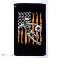 Retro Skeleton Playing Soccer USA Flag Halloween Golf Towel thumb 0