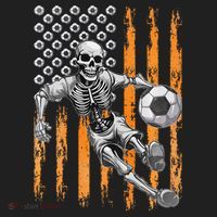 Retro Skeleton Playing Soccer USA Flag Halloween Golf Towel thumb 3