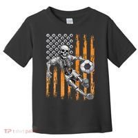 Retro Skeleton Playing Soccer USA Flag Halloween Toddler T-Shirt thumb 0
