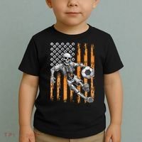 Retro Skeleton Playing Soccer USA Flag Halloween Toddler T-Shirt thumb 2