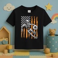 Retro Skeleton Playing Soccer USA Flag Halloween Toddler T-Shirt thumb 3