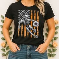 Retro Skeleton Playing Soccer USA Flag Halloween Women's T-Shirt thumb 2