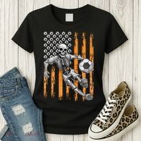 Retro Skeleton Playing Soccer USA Flag Halloween Women's T-Shirt thumb 3