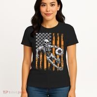 Retro Skeleton Playing Soccer USA Flag Halloween Women's T-Shirt thumb 4