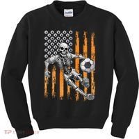 Retro Skeleton Playing Soccer USA Flag Halloween Kids Sweatshirt thumb 0