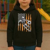 Retro Skeleton Playing Soccer USA Flag Halloween Kids Hoodie thumb 3