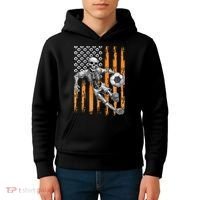 Retro Skeleton Playing Soccer USA Flag Halloween Kids Hoodie thumb 4