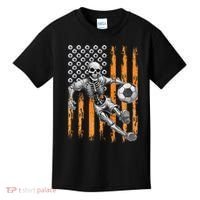Retro Skeleton Playing Soccer USA Flag Halloween Kids T-Shirt thumb 0