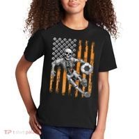 Retro Skeleton Playing Soccer USA Flag Halloween Kids T-Shirt thumb 2