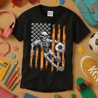 Retro Skeleton Playing Soccer USA Flag Halloween Kids T-Shirt thumb 3