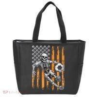 Retro Skeleton Playing Soccer USA Flag Halloween Tote Bag thumb 0
