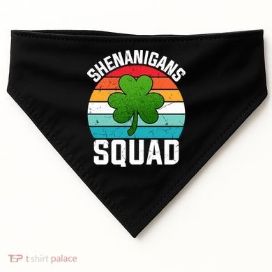 Retro St Patricks Day Shenanigans Squad Shamrock St Patricks Day USA-Made Doggie Bandana