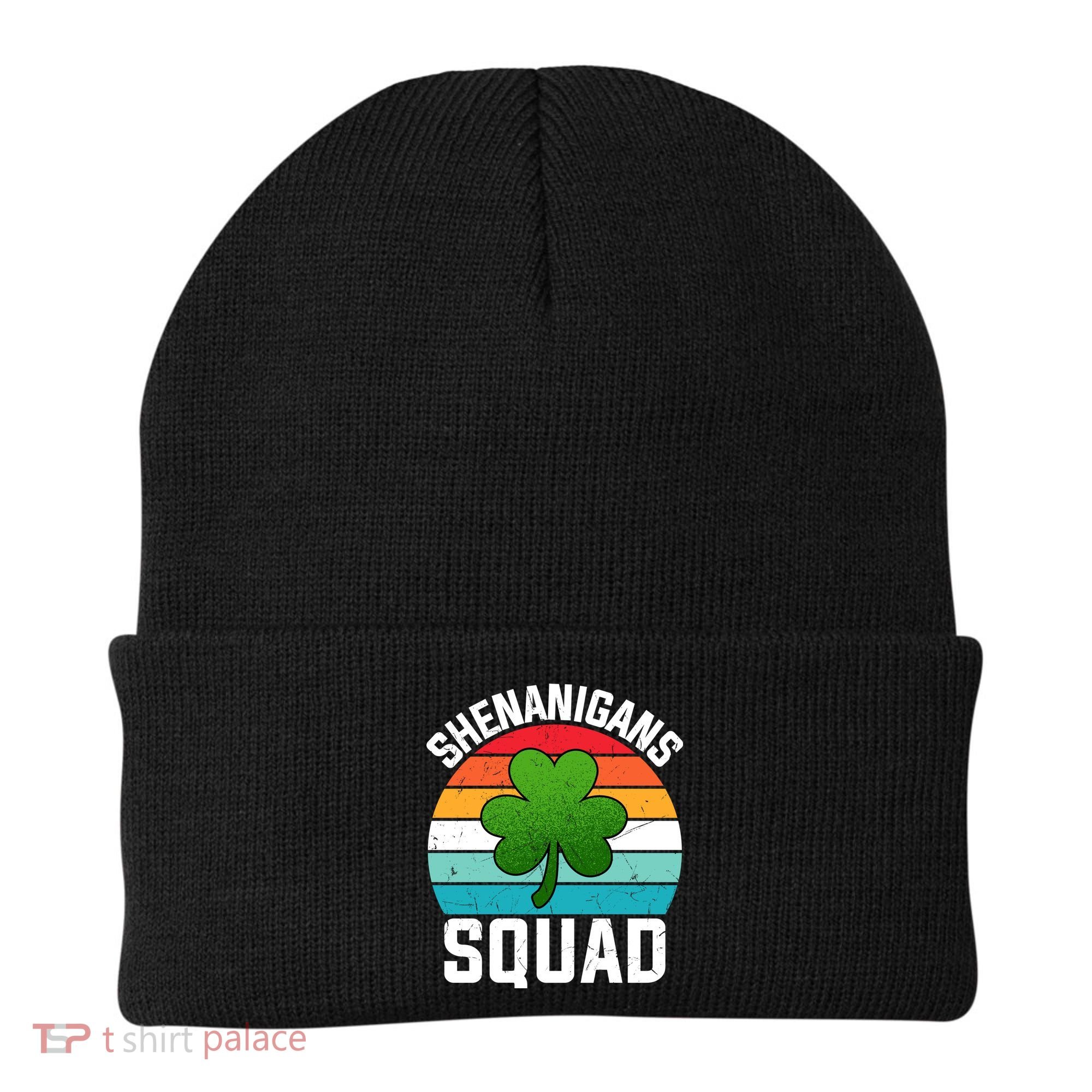 Retro St Patricks Day Shenanigans Squad Shamrock St Patricks Day Beanie