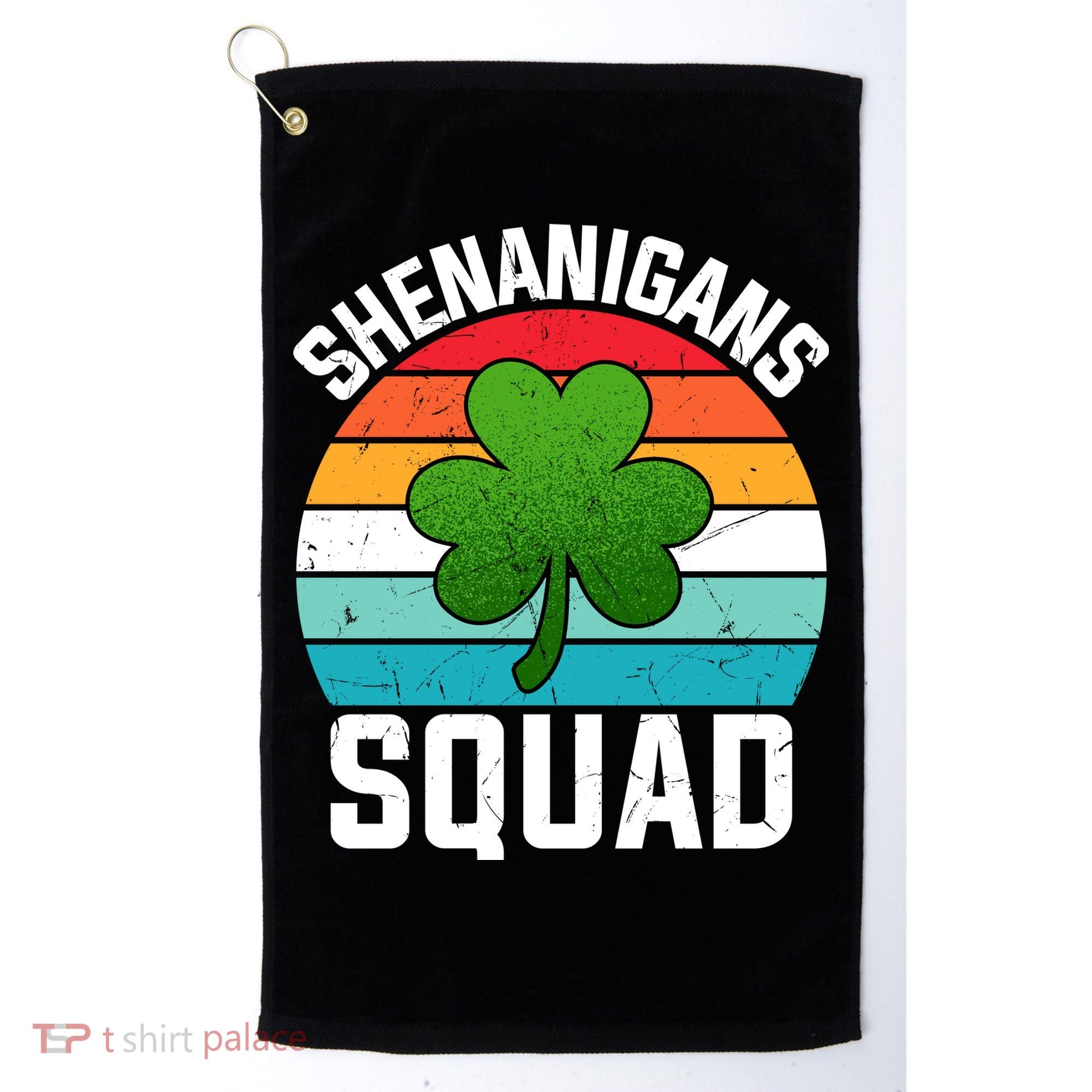 Retro St Patricks Day Shenanigans Squad Shamrock St Patricks Day Golf Towel