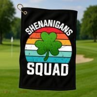 Retro St Patricks Day Shenanigans Squad Shamrock St Patricks Day Golf Towel thumb 1