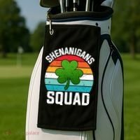 Retro St Patricks Day Shenanigans Squad Shamrock St Patricks Day Golf Towel thumb 2
