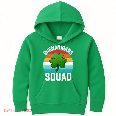 Retro St Patricks Day Shenanigans Squad Shamrock St Patricks Day Kids Hoodie
