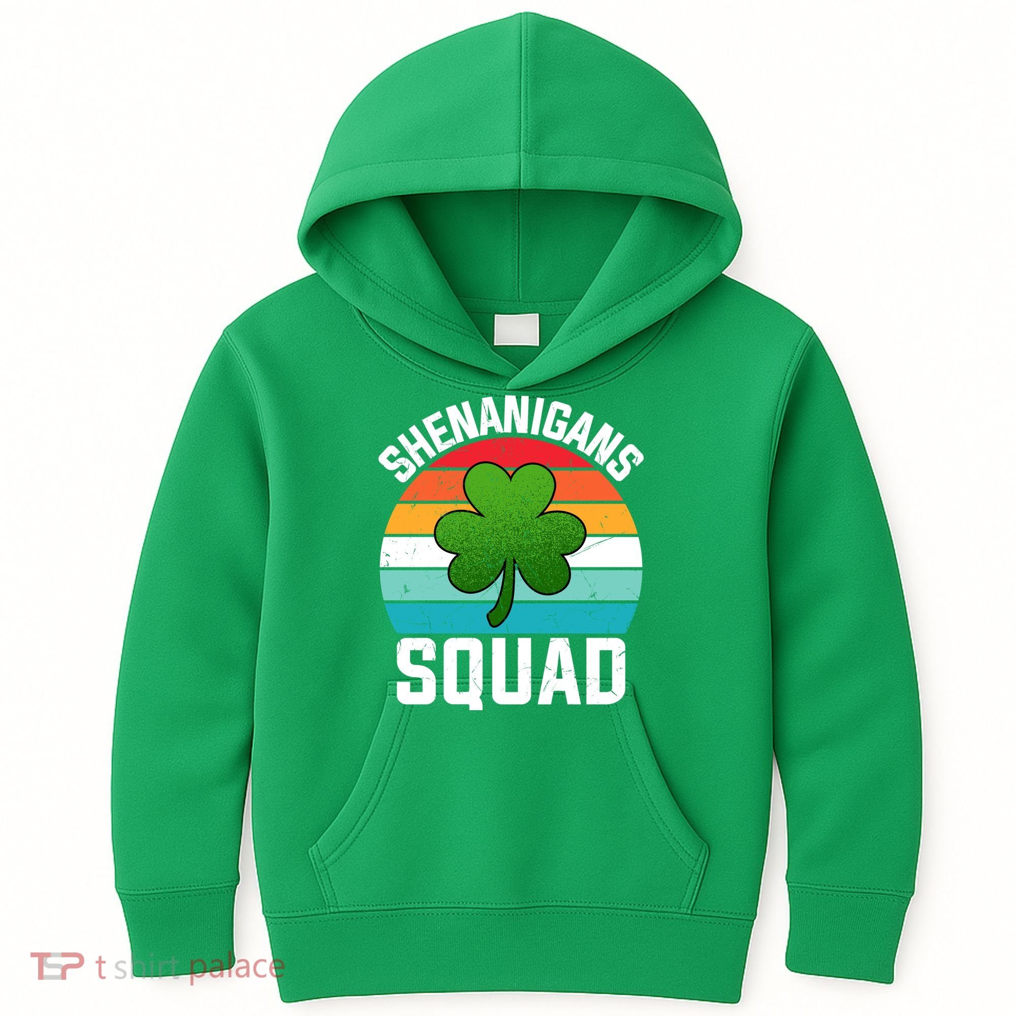 Retro St Patricks Day Shenanigans Squad Shamrock St Patricks Day Kids Hoodie