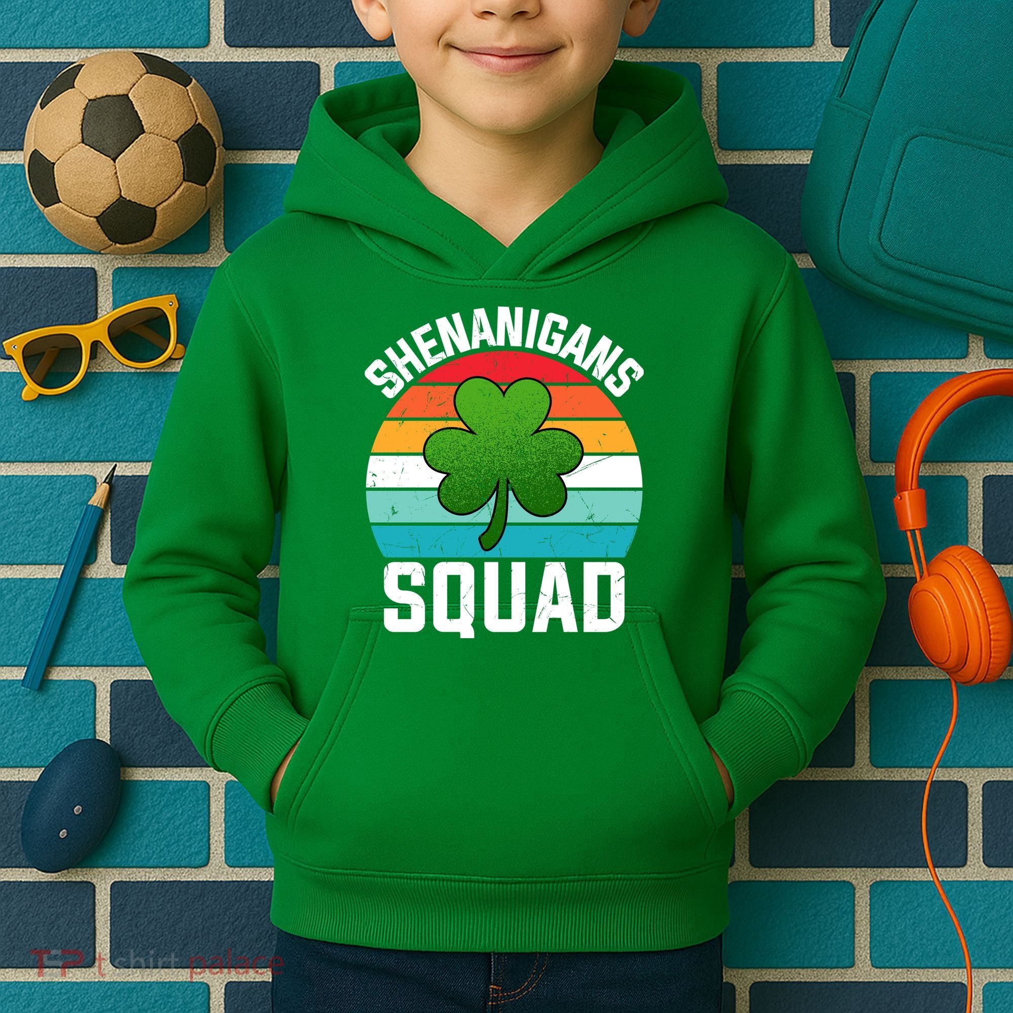 Retro St Patricks Day Shenanigans Squad Shamrock St Patricks Day Kids Hoodie