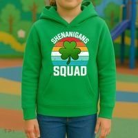Retro St Patricks Day Shenanigans Squad Shamrock St Patricks Day Kids Hoodie thumb 3