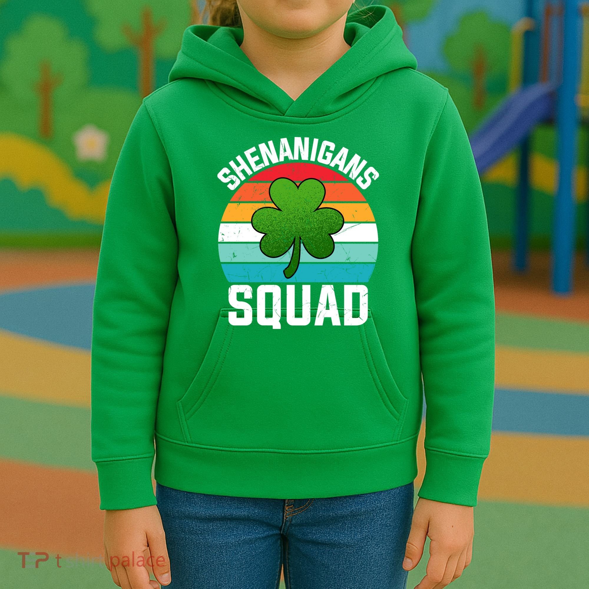 Retro St Patricks Day Shenanigans Squad Shamrock St Patricks Day Kids Hoodie