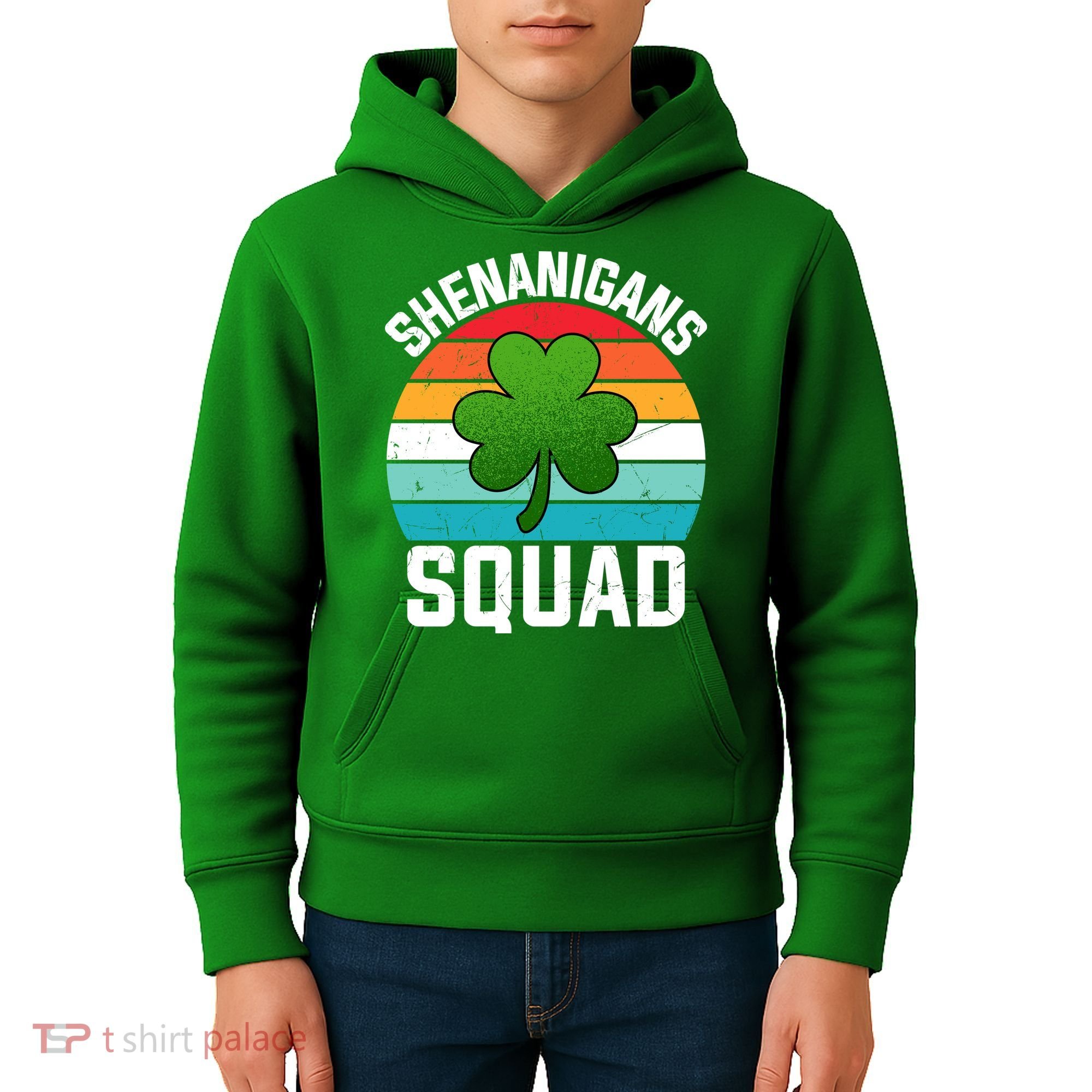 Retro St Patricks Day Shenanigans Squad Shamrock St Patricks Day Kids Hoodie