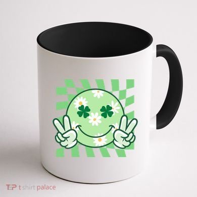 Retro St Patricks Day Smiley Emoji Peace Sign Coffee Mug back