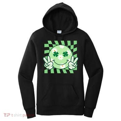 Retro St Patricks Day Smiley Emoji Peace Sign Women's Hoodie