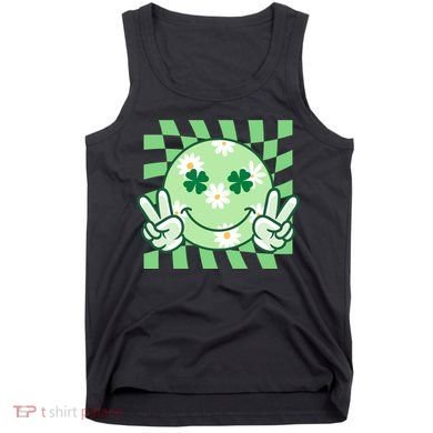 Retro St Patricks Day Smiley Emoji Peace Sign Tank Top