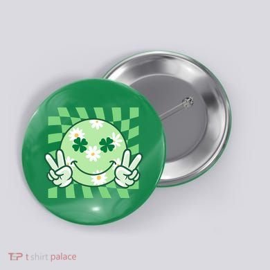 Retro St Patricks Day Smiley Emoji Peace Sign Button