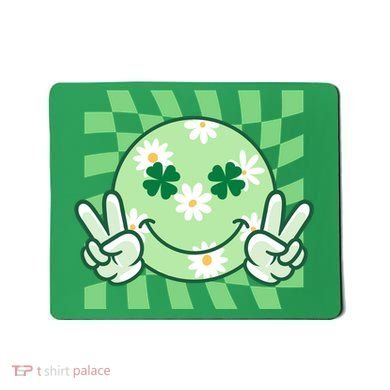 Retro St Patricks Day Smiley Emoji Peace Sign Mousepad