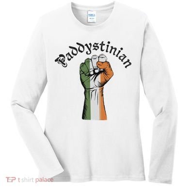 Retro Strong Paddystinian Irish Palestine Flag Women's Long Sleeve Shirt