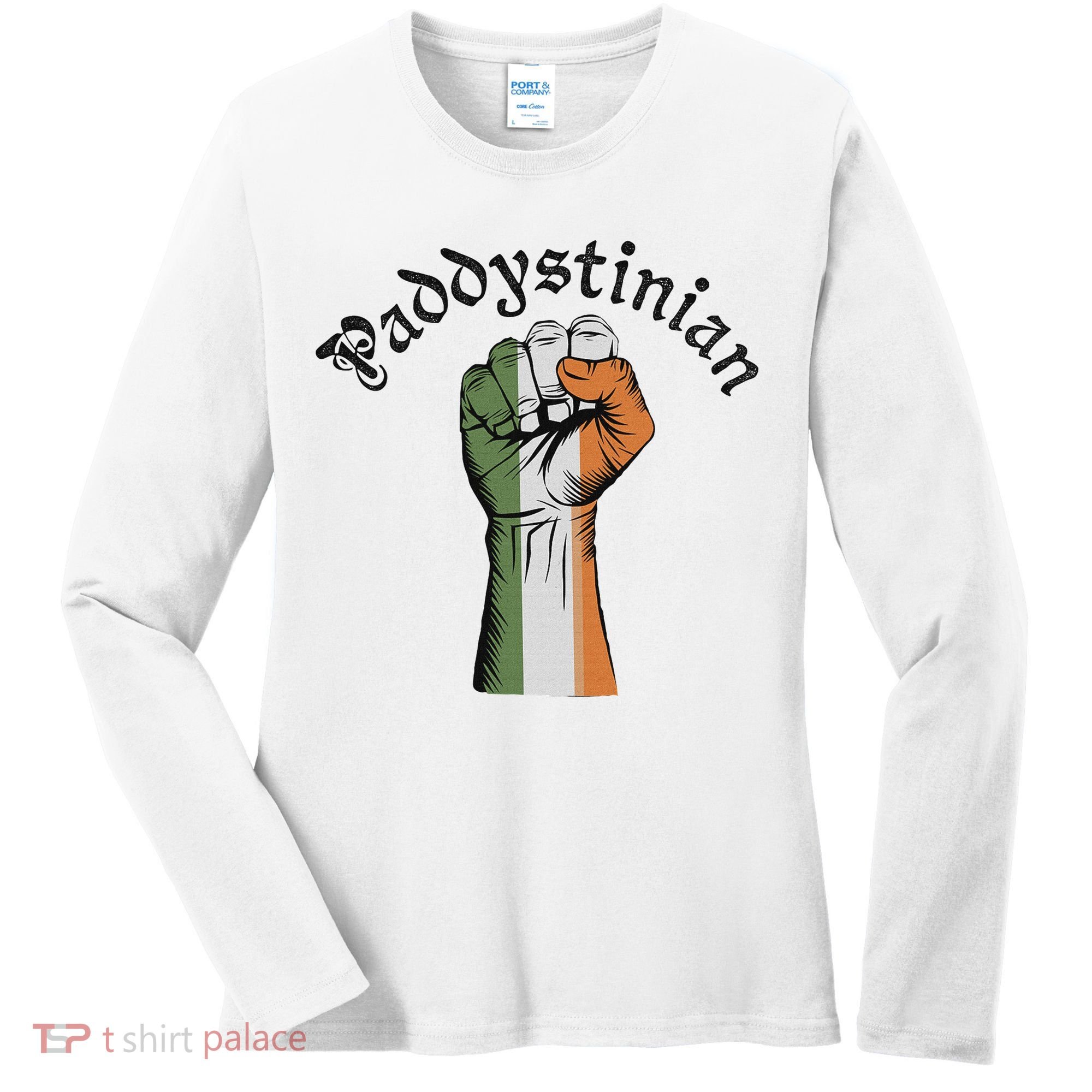 Retro Strong Paddystinian Irish Palestine Flag Women's Long Sleeve Shirt