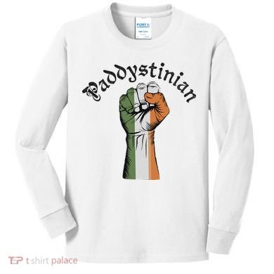 Retro Strong Paddystinian Irish Palestine Flag Kids Long Sleeve Shirt