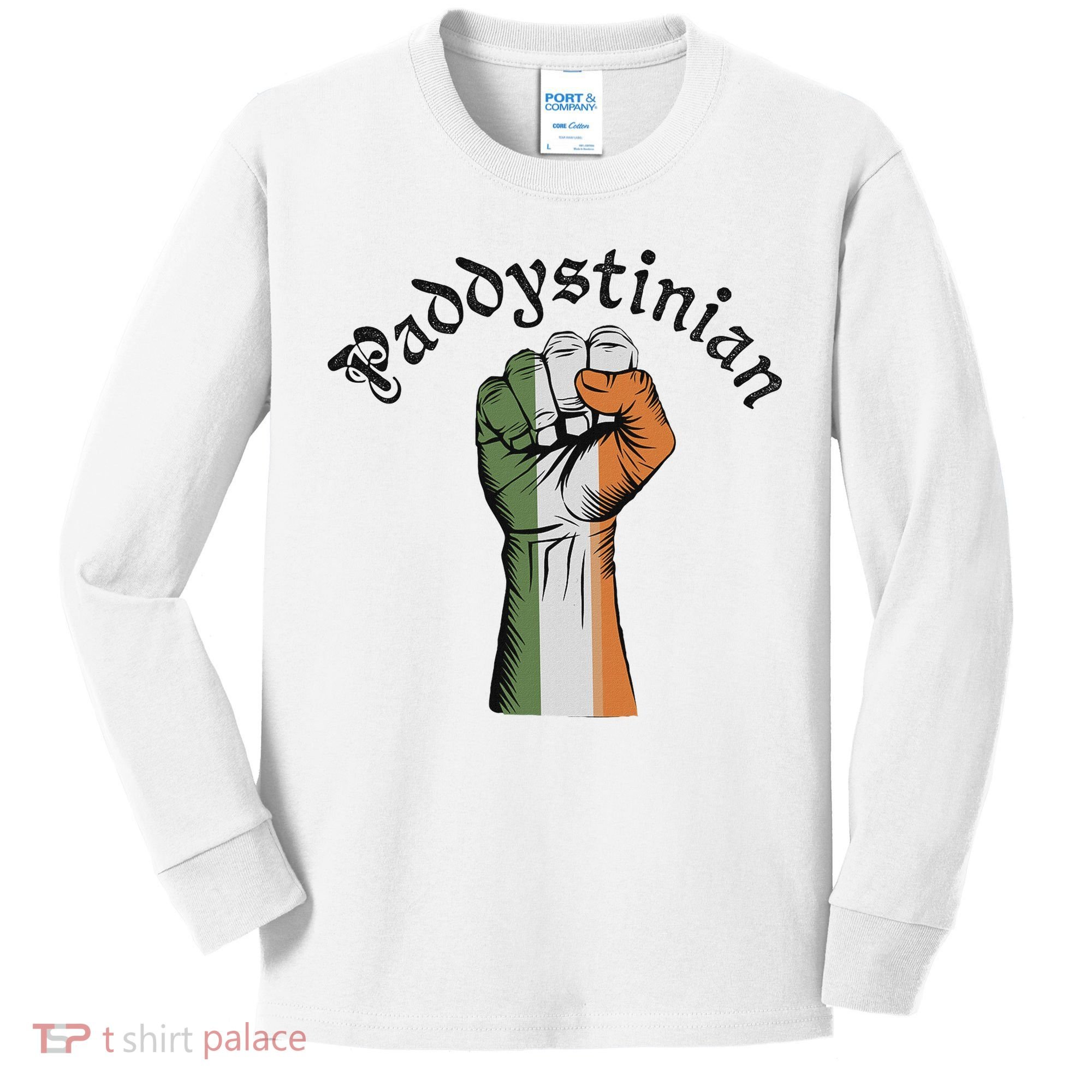 Retro Strong Paddystinian Irish Palestine Flag Kids Long Sleeve Shirt