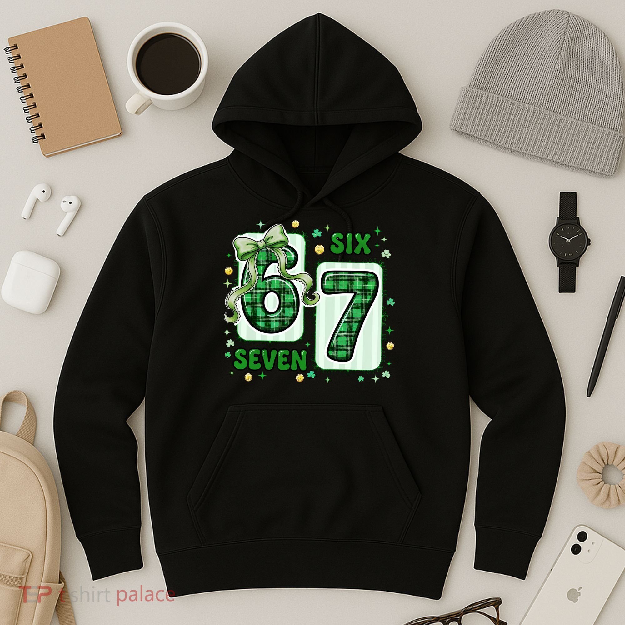 Retro St Patrick's Lucky 67 Six Seven 6-7 Meme Hoodie